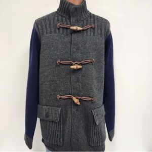 Vintage Tommy Hilfiger Gray/Navy Toggle Closure Wool Blend Cardigan Size XL EUC